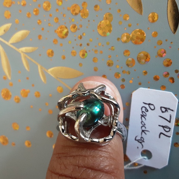 Genuine peacock color freshwater pearl ring - Picture 2 of 6